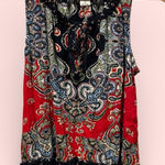 Cute flowy ruffle boho paisley tie neck sleeveless top preppy coastal swingy Blue Size M Photo 0