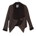 Flying Tomato Open Front Jacket Brown Long Sleeve Faux Fur Collar Penny Lane M Photo 0