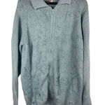 VTG Stitches In Time Women’s M Blue Floral Embroidered Zip Up Cardigan Sweater Size M Photo 0