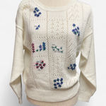 Vintage Alicia Cottagecore Floral Embroidered Ivory Knit Grandma Sweater Large White Photo 0
