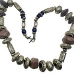 Handmade Mix Media Artisan Silver and Purple Bead Chunky Statement Boho Necklace Photo 5