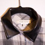 Pierre Balmain Women's Wool Blend Leather Trim Button Front Collared Shirt Gray Photo 1