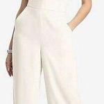 NEW Dessy Collection STRAPLESS NOTCH CREPE JUMPSUIT WITH POCKETS IN IVORY White Size 14 Photo 0