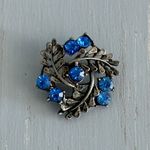 So Beautiful Blue Rhinestone Pewter Vintage Brooch Lots Of Sparkle Photo 4