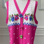 Quacker Factory Vintage Button Front Sweater Vest Novelty Mitten Knit Pink S Photo 0