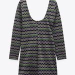ZARA  Mini Dress Womens Long Sleeve Knit Purple Green Wave Pattern NWT Size S Photo 4