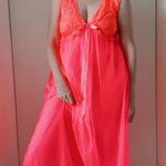 Vintage Lingerie Nightie Neon Coral Orange Lace Size M/Large Fit Bright Photo 4