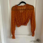 For Love & Lemons  Orange Sheer Long Sleeve Cropped Blouse Photo 5