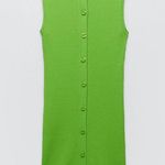 ZARA Button Up Polo Collar Knit Green Ribbed Sleeveless Mini Dress Size Medium Photo 2