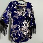 🦋 NWOT Alfani Floral Print Dress with Fringe Sleeves Small Blue Photo 0