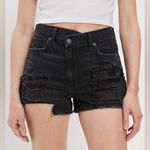 American Eagle  Outfitters Women's Black Distressed Hi-Rise Mom Shorts Photo 0