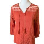 Garnet Hill Rust Orange Lace Shoulder Poet Blouse Size 2 Boho Bohemian Peasant Photo 3