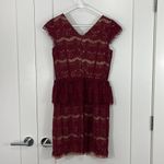 Maeve Anthropologie  Small Red, Beige Lace Peplum Cap Sleeve Formal Dress Photo 2