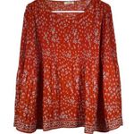 Max Studio  Pleated Red Orange Floral Flowers Bell Sleeves Size Large EUC #0999 Photo 0