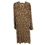 Kirundo XL leopard print flowy long sleeve dress casual office work boho Tan Photo 6