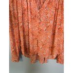 Free People  Lela Floral Smocked Ruffle Blouse Coral Size Medium Boho Sheer Photo 5