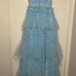 LULU’S Gorgeous Statement Blue Tulle Tiered Ruffled Maxi Dress Photo 3