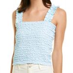 Petersyn New Smocked Ruffle Strap Tami Top Aqua Blue White Stripe Photo 0