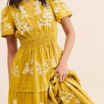 Anthropologie The Somerset Maxi Dress Embroidered Edition Medium Mustard Ivory Photo 0