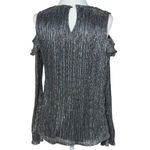 Anne Klein NEW  Size S Metallic Black & Silver Cold-Shoulder Top Sleeve Ruffle Photo 3