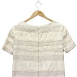 Vintage Cream Brocade Sheath Dress 60s Mod Texture Short Sleeve Shift Size Small White Photo 10