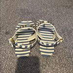 Kate Spade  Blue and White Striped Sandals with Gold Accents Photo 5