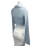 Adika Blue Ribbed Knit Snap Button Collared Long Sleeve Crop Top Shirt Blouse XS Photo 2