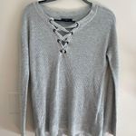 American Eagle Grey Knit Sweater With Scoop Tie Neck Photo 0