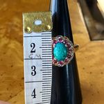 Chrysocolla Orissa Garnet Halo Ring Size 5.25 Silver Photo 6