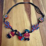Wooden cactus coyote Native American Indians necklace Black Photo 0