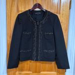 Albert Nipon Black Tweed Trim Wool Blend Jacket Size 12 Classic Bouclé Evening B Photo 0