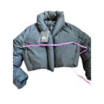 kHY Cropped Puffer Jacket Black High Neck Ruched Sleeve Zipper Closure NWT Photo 5