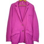 Free People Oversized Cotton Knit Textured Blazer Jacket Size M Pink Boho Career Photo 1