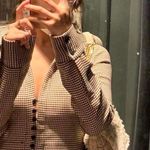 ZARA plaid checked houndstooth cropped long sleeve top blazer shirt Photo 4