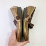 Palladium  Leather Slip-on Mary Jane Gold Wedge Photo 6