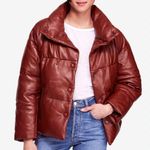 Free People  genuine leather Quilted Bomber Snap Puffer coat NEW Photo 4