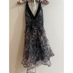 Maniju Black Floral Print Organza Mini Dress Medium NEW Straps Back Fairy Whimsical Photo 1