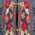 Vintage Icelandic Design Floral Embroidery Wool Cardigan Sweater Blue Size M Photo 4
