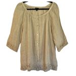 Saks 5th Avenue  100% linen blouse with crochet trim large Photo 0