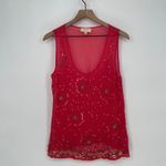 Moulinette Soeurs Beaded Tank Top Coral Pink Sheer Beaded Embellishment Size 4 Photo 1