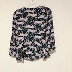 Kate Spade  Panther animal print Dot‎ Wrap Blouse Blue Purple size 6 Photo 2