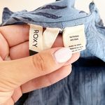 Roxy Ruffle Neckline Belted Tropical Print Mini Sundress Blue Medium Photo 2