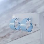 Vintage Clip On Earrings Baby Blue Chunky Retro Hoops Statement 7/8" Photo 2