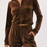 Hollister Chocolate Brown Velour Long Sleeve Cropped Jacket Size XS Photo 0