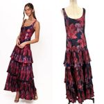 Hutch Luna Dress Gown Maxi Floral Print Tiered Navy Blue Pink Size US 10 Photo 1