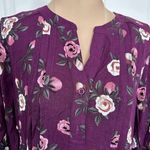Fun2Fun  Plum Floral Maley Pleated V-Neck 3/4 Sleeve Blouse Size XS Photo 1