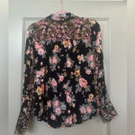 Free People  Black Floral Hold On To Me Button Down Contrast Blouse Photo 1