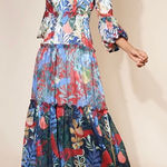 Anthropologie Hutch Tosha Multicolor Floral Tiered Maxi Dress Women's 4 Long Sleeve‎ V-Neck Photo 0