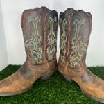 Justin Women’s Western Cowboy Boots Size 10B Brown Leather Turquoise Stitching Square Toe Photo 4