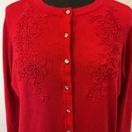 JM Collection 16. Red Petite Button-Front Appliqué Cardigan Size XLP Photo 4